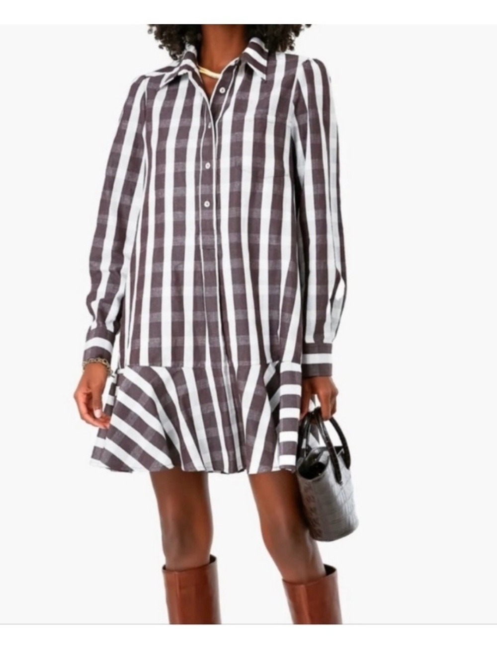 Tuckernuck Linen Blend Gingham Shirt Dress Ruffle Hem Size L